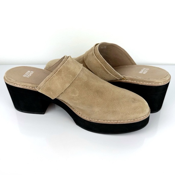 Eileen Fisher Women's Hiya Platform Suede Mule Clogs Beige Size 11 - Picture 4 of 9